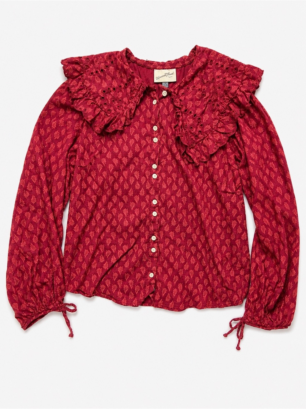 Universal Thread Red Ruffle-Yoke Button Front Blouse